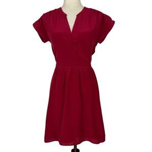 Madewell Dress Womens 0 Silk Red Juniper V-Neck Minimalist Classic Timeless
